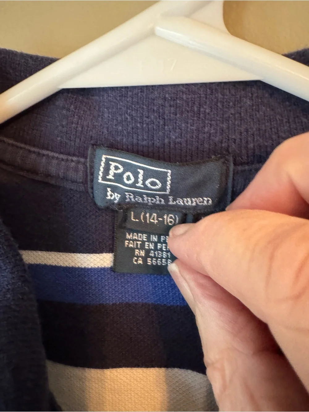Ralph Lauren Navy and Blue Striped Polo Boys 14/16